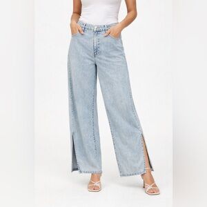 Kut From The Kloth Wide Leg JeansLight Wash Tencel Blend Slit Hem - Size 4